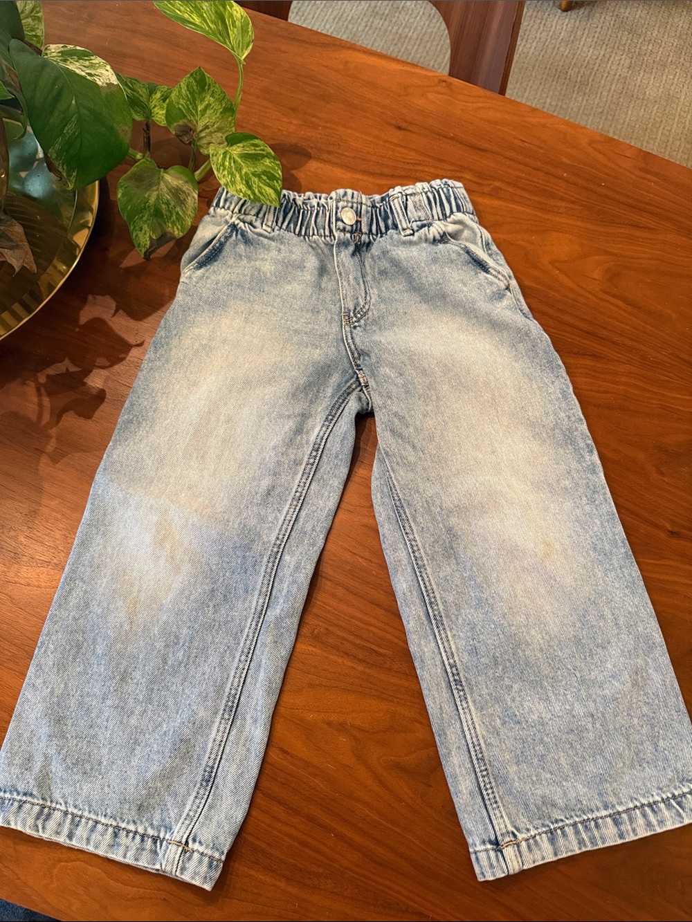 H&M Light Blue Kids Denim Jeans - Elastic Waist Wide Leg